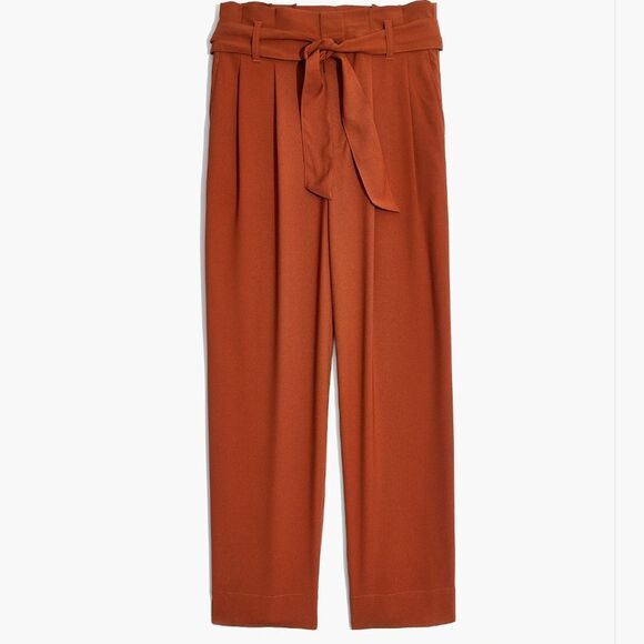 🔸️Madewell Rust Linen Blend Belted Paperbag Pants Size 4 - Picture 14 of 16